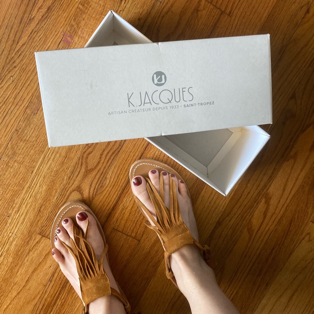 K. Jacques sandals natural leather with fringe—womens size 9 (EU 40)